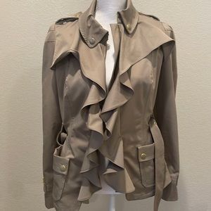 NWOT Elevenses Olive Ruffled Trench Utility Jacket